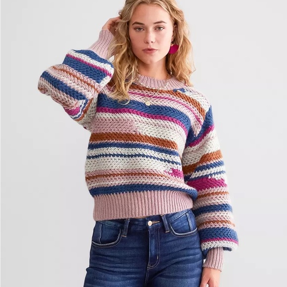 Z Supply Other - Z SUPPLY Ashville Striped Balloon Sleeve Striped Sweater Size Small